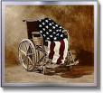 Photo of a flag draped veteran's wheelchair